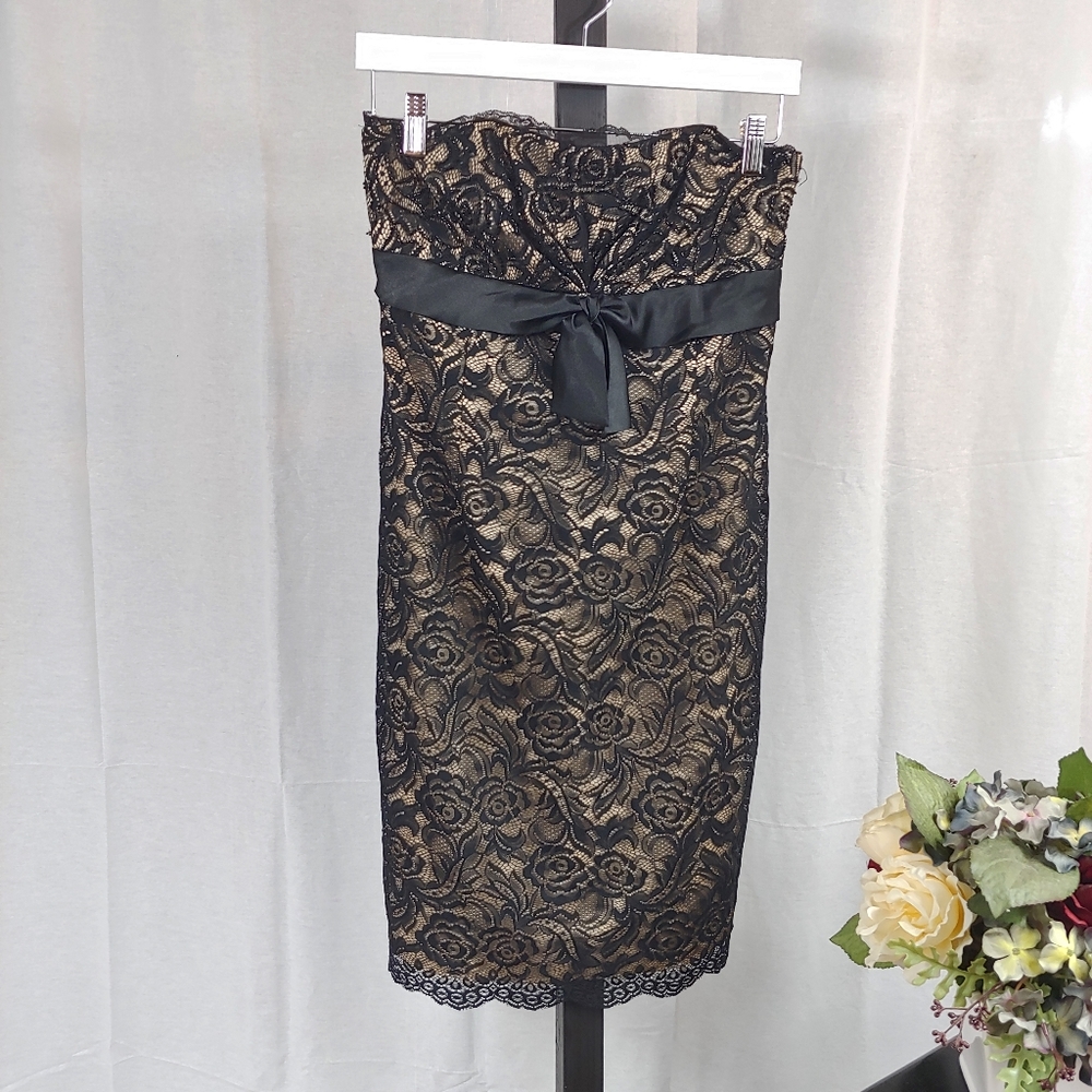 Dusk Black Lace Overlay Strapless Dress 6.  J12